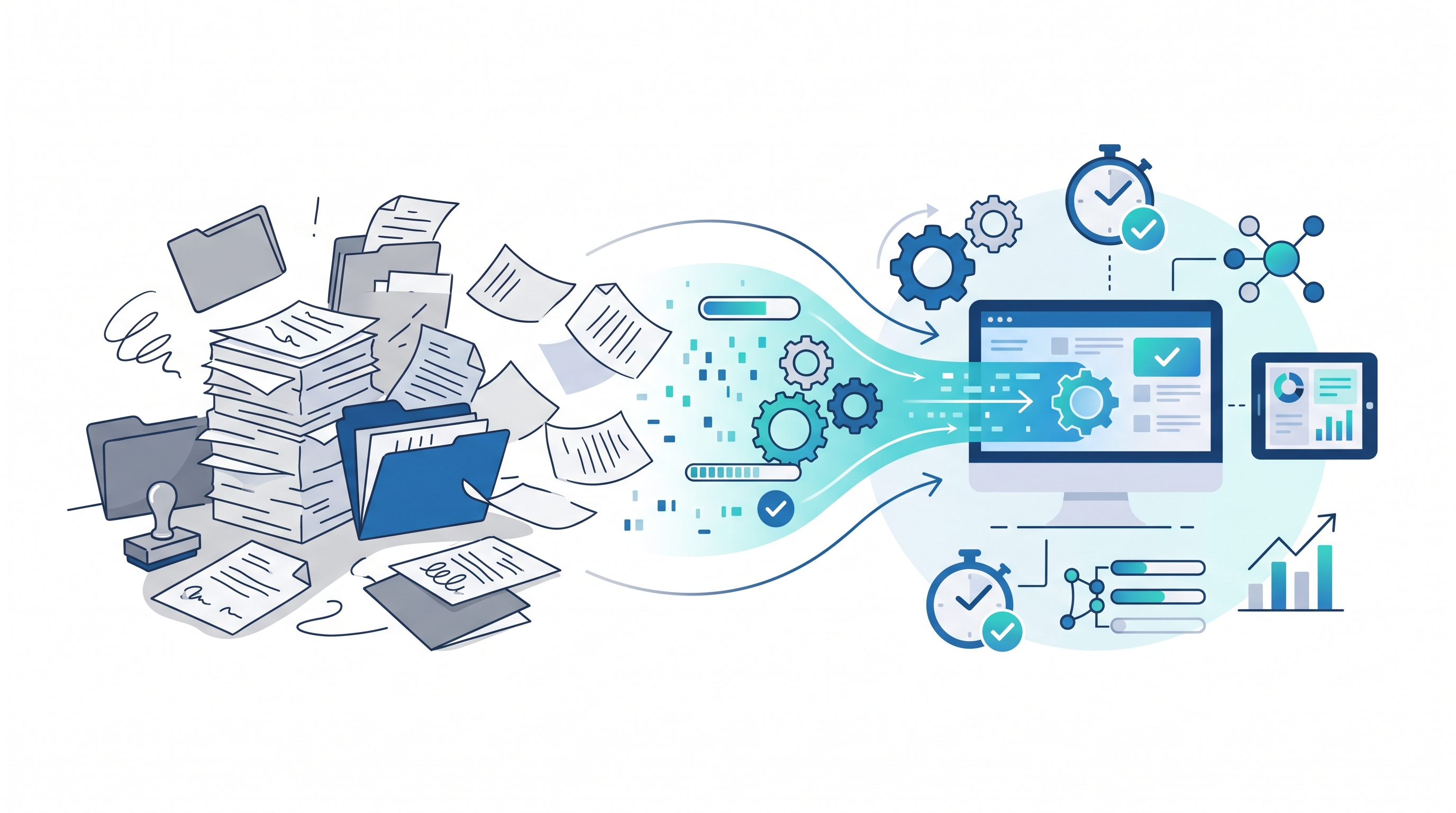 Modern illustration of interconnected data nodes syncing seamlessly.