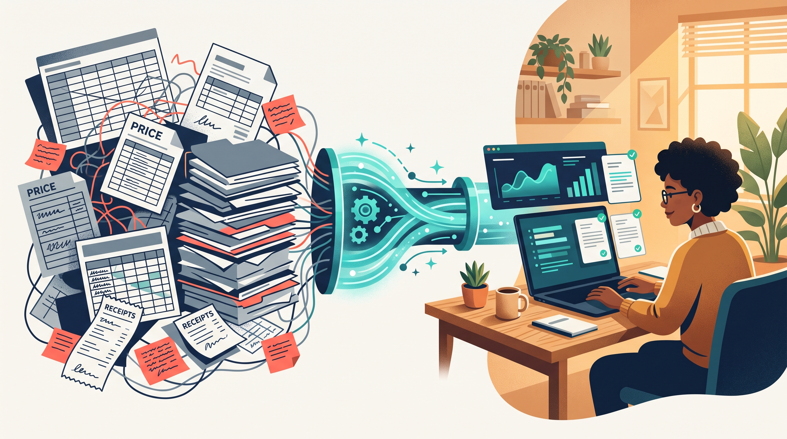 How small businesses turn messy price sheets, folders, and spreadsheets into automated quotes and reports with private AI.